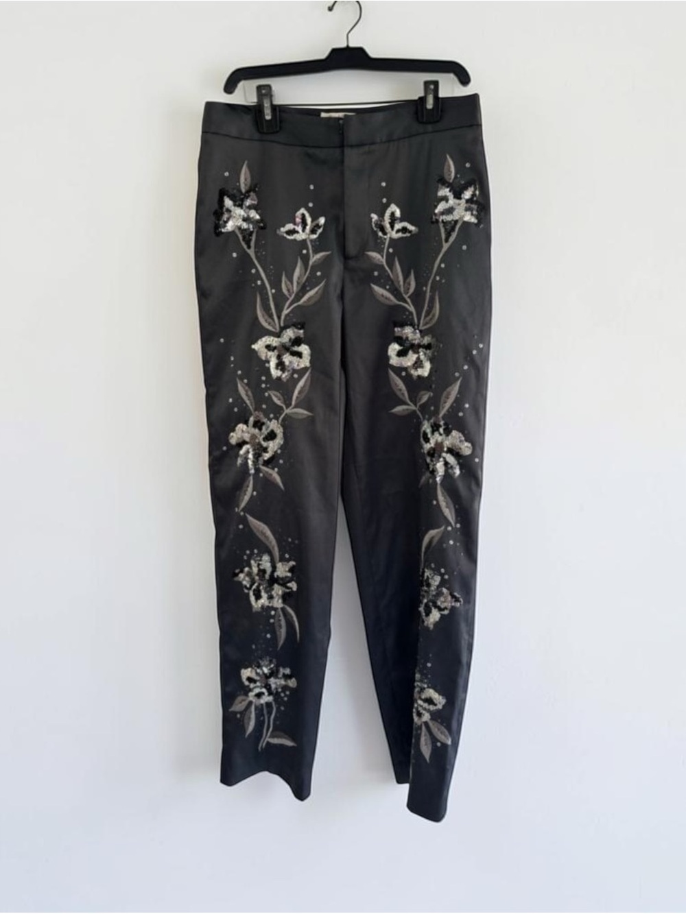 Mandalay Italian designs Grey Sequin Floral Embroidered Trousers
